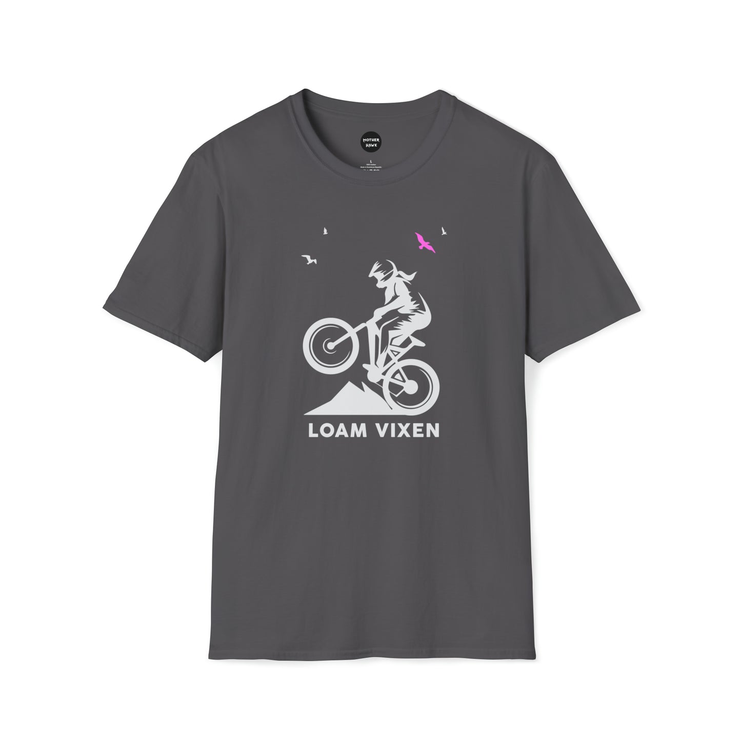Loam Vixen Unisex Softstyle T-Shirt (white and pink)